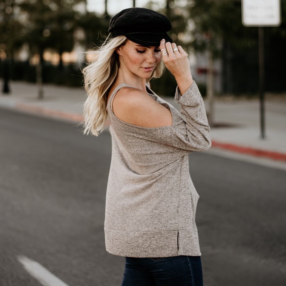 Open Cold Shoulder Long Sleeve Top